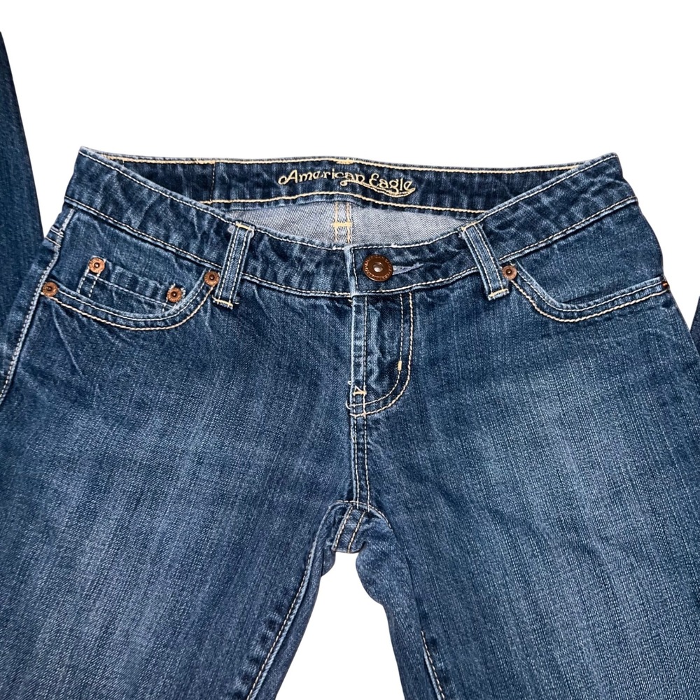 Y2K 2000s American Eagle Straight 77 Jeans Womens 0 Long Dark Wash Low Rise - Picture 4 of 13